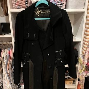 Mackage Leather Tie Wool Coat